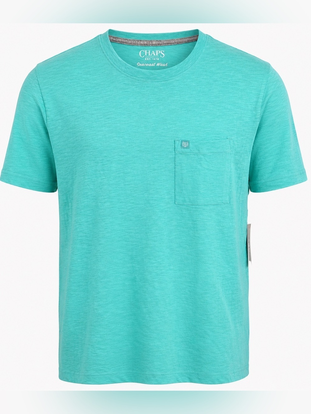 Chaps Men’s Chest Pocket Tee Medium Pool Blue Slub Knit Crew Neck NWT
